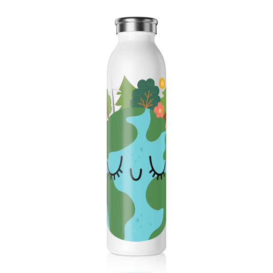 Eco-Friendly Slim Water Bottle with Happy Earth Design - Perfect for Nature Lovers