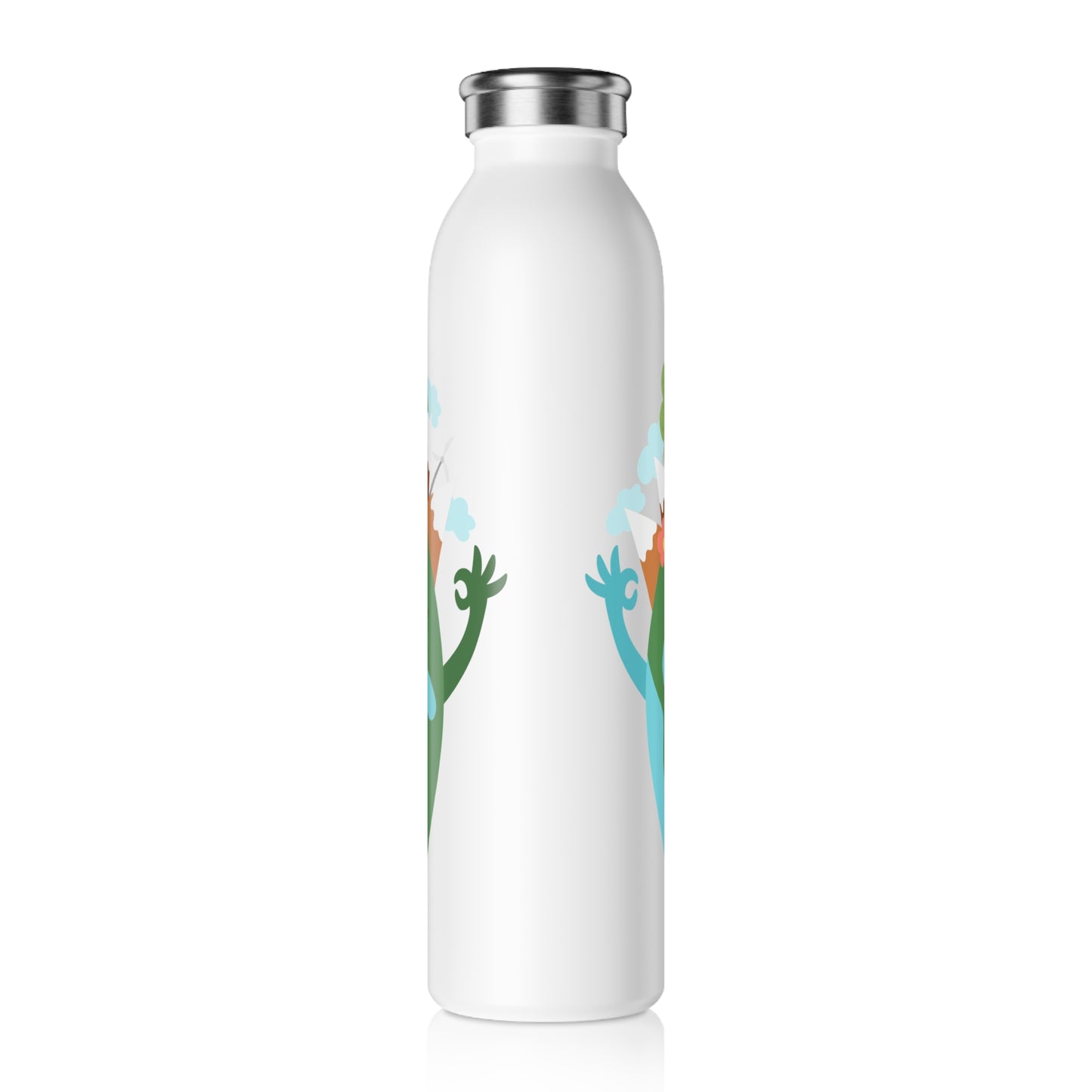 Eco-Friendly Slim Water Bottle with Happy Earth Design - Perfect for Nature Lovers